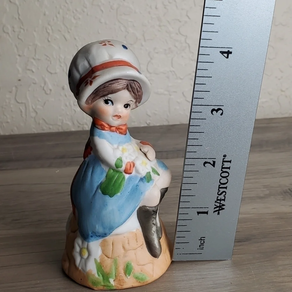 Jasco Adorabelles Vintage Porcelain Little Girl Bonnet Flowers Kitten Bell 4